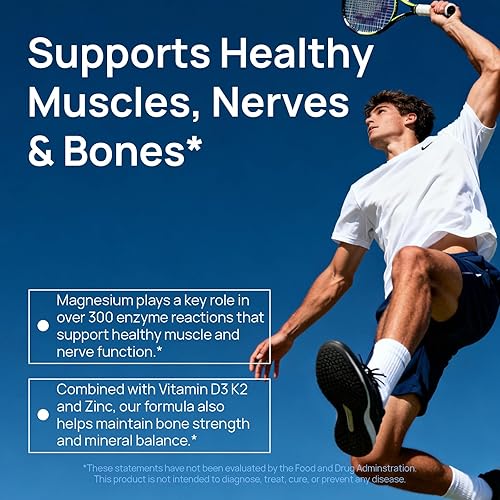 Vista 8 de Complejo de magnesio 18 en 1 con D3, K2 y suave para el estómago 12 formas activas de magnesio (glicinato, citrato, malato + 9 formas) Apoyo