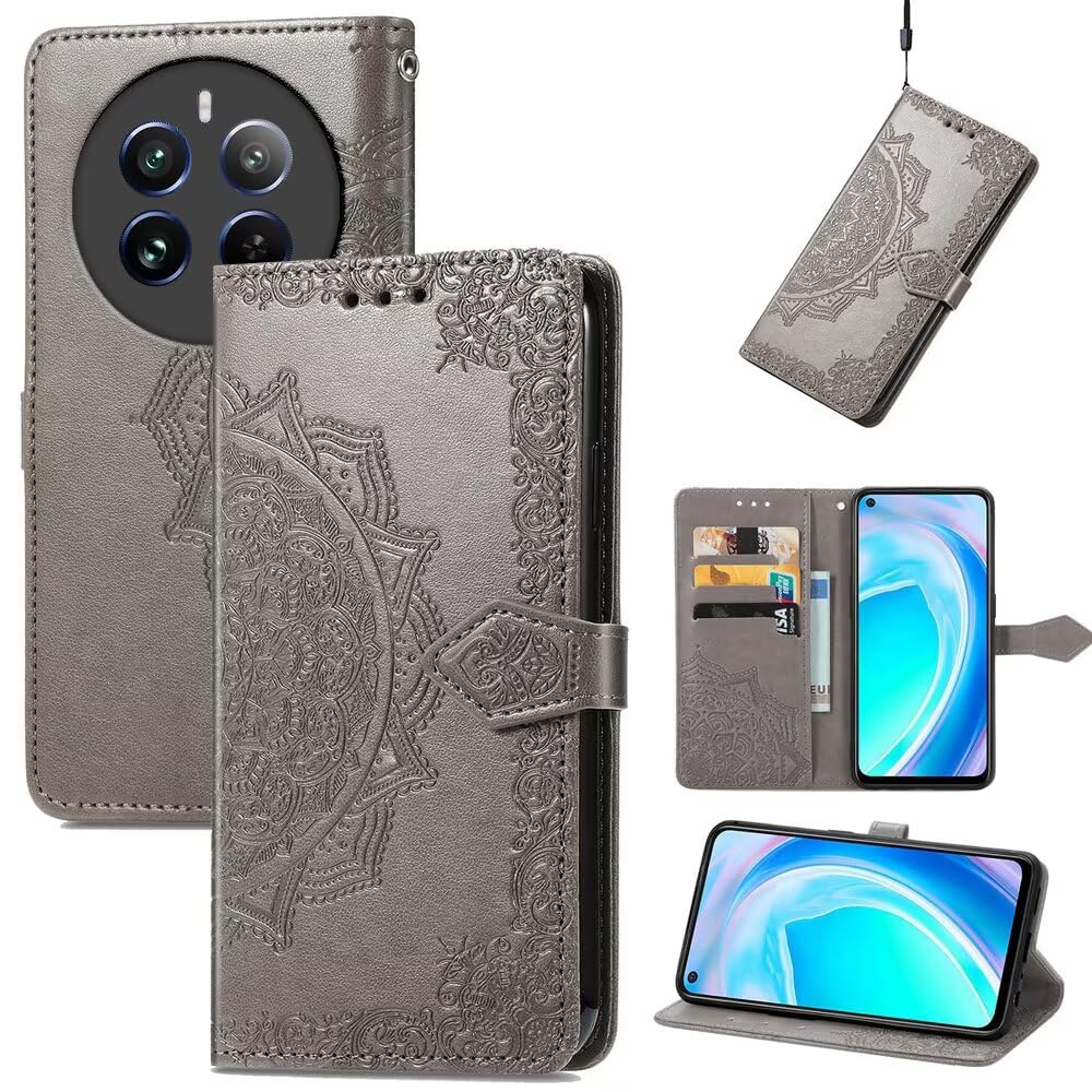 Custodia Portafoglio In PU Con Mandala Per Realme 12 5G / 12X 5G – Viola, 3 Slot E Supporto
