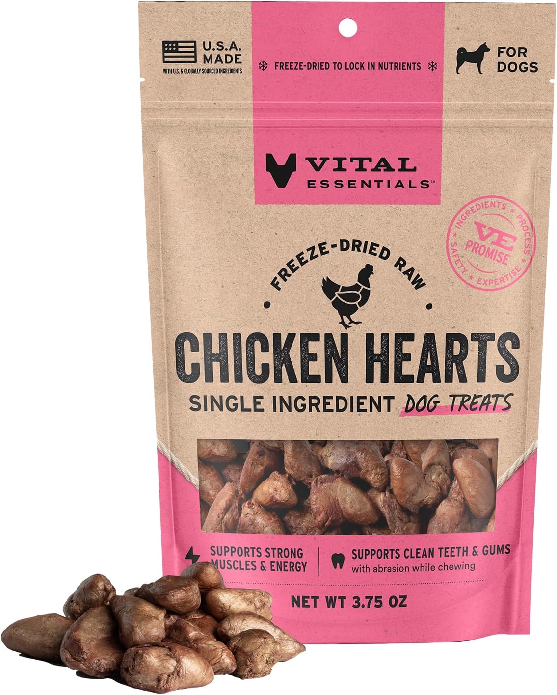 Freeze Dried Raw Single Ingredient Dog Treats, Chicken Hearts, 3.75 oz | Premium Quality High Protein Training Treats | Grain Free, Gluten Free, Filler Free