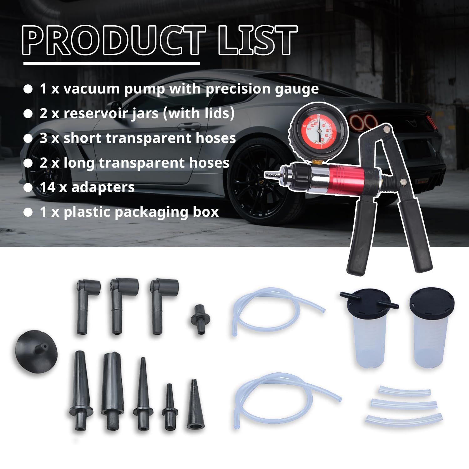 Kit di Spurgo Freni Auto, Tester Manuale per Pompa a Vuoto e Pressione, Kit di Spurgo Liquido Freni e Frizione per Auto e Moto
