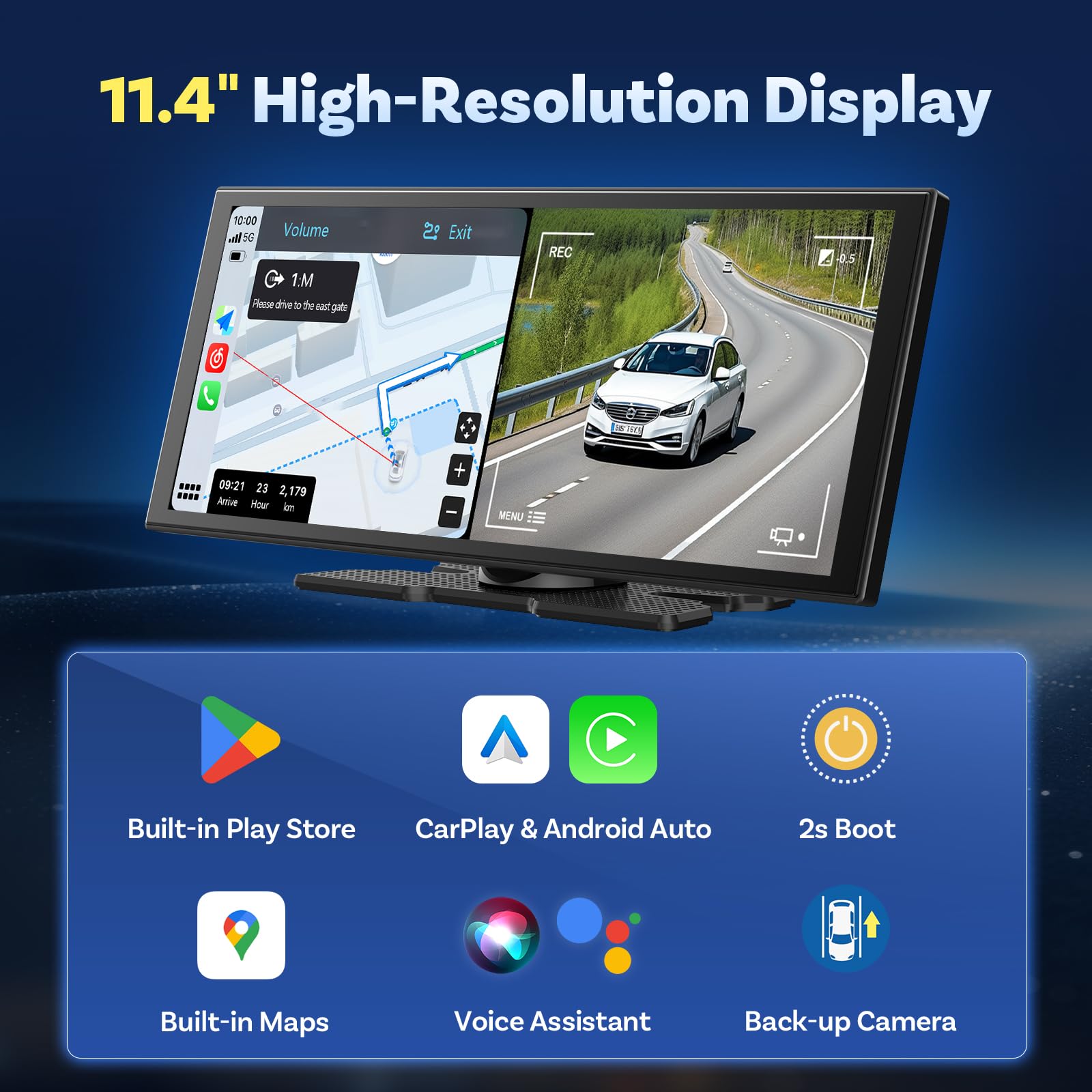 OTTOCAST Ottoscreen AI, Wireless CarPlay Android Auto Display 11,4 Pollici Schermo per Auto Car Play con Telecamera di Retromarcia, con Navigazione Bluetooth FM, Android 15 OS