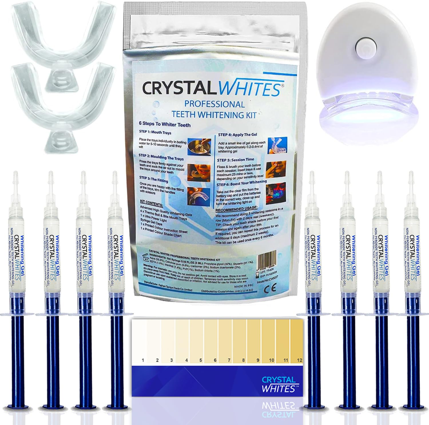Teeth Whitening Kit + LED Activator - 40 Whitening Sessions - Advanced Whitening Gel Formula, No Sensitivity, 8X3ml Whitening Gels - Ultimate Home Stain Remover Kit
