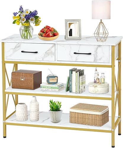 Kinsuite Mesa de consola industrial con cajones mesa de entrada estrecha con 2 estantes de almacenamiento para sala de estar baño entrada pasillo