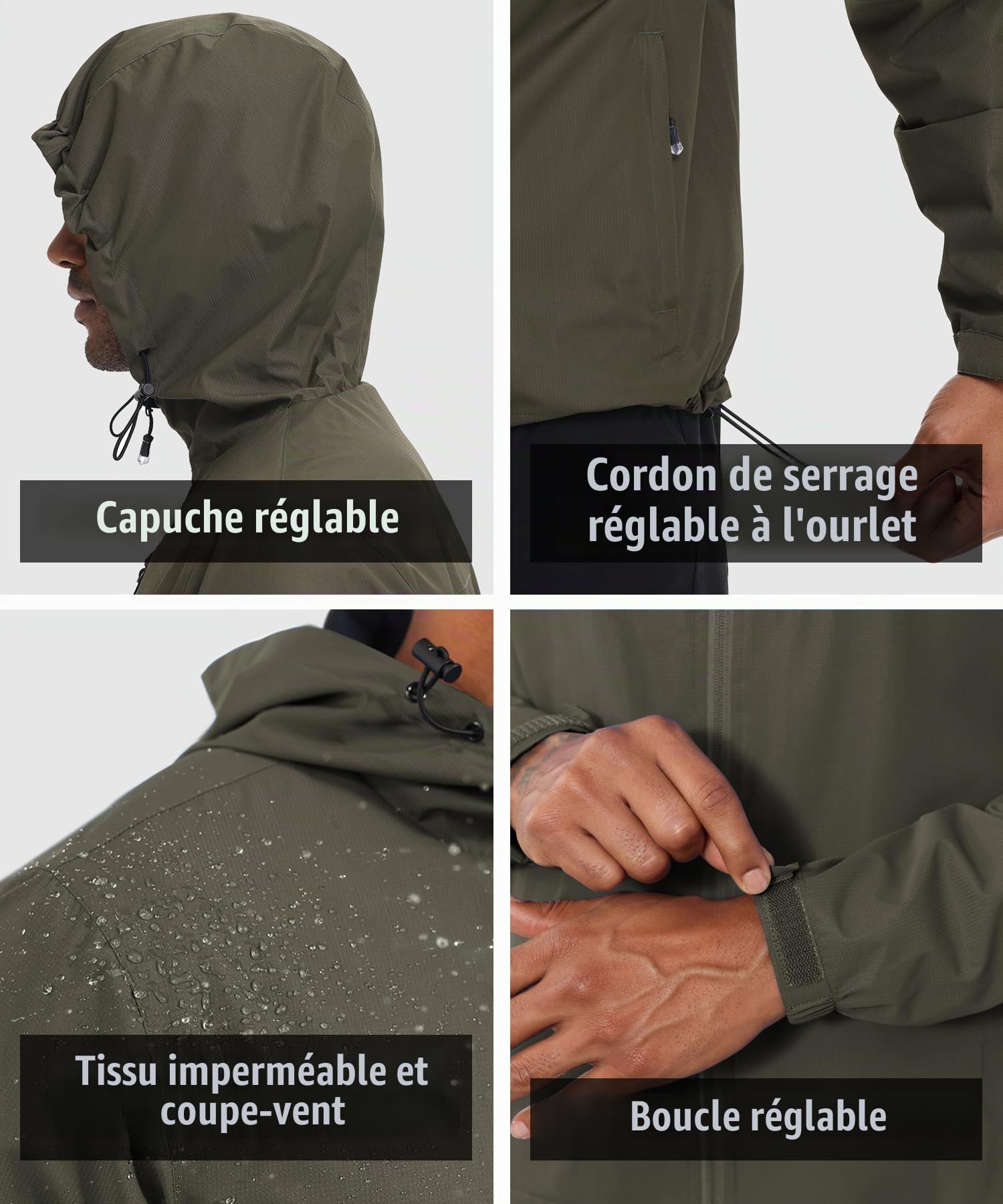 Huayuzh Veste de pluie pour homme, imperméable, légère, pour camping, randonnée, respirante, pliable, softshell avec capuche