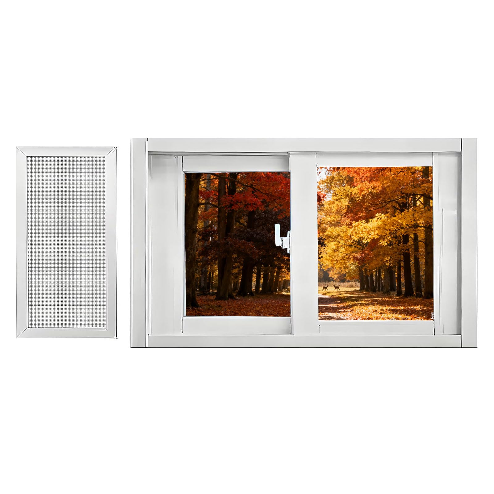 Wymiana białego okna przesuwnego 111,8 x 61 cm do piwnicy, dźwiękoszczelna i odporna na warunki atmosferyczne, idealna do kurczaków lub wielu zastosowań, w zestawie Sn