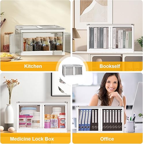 Miniatura 6 de Contenedor de almacenamiento con tapa, cajas de almacenamiento apilables con ventanas y ruedas, contenedores plegables de plástico grandes con