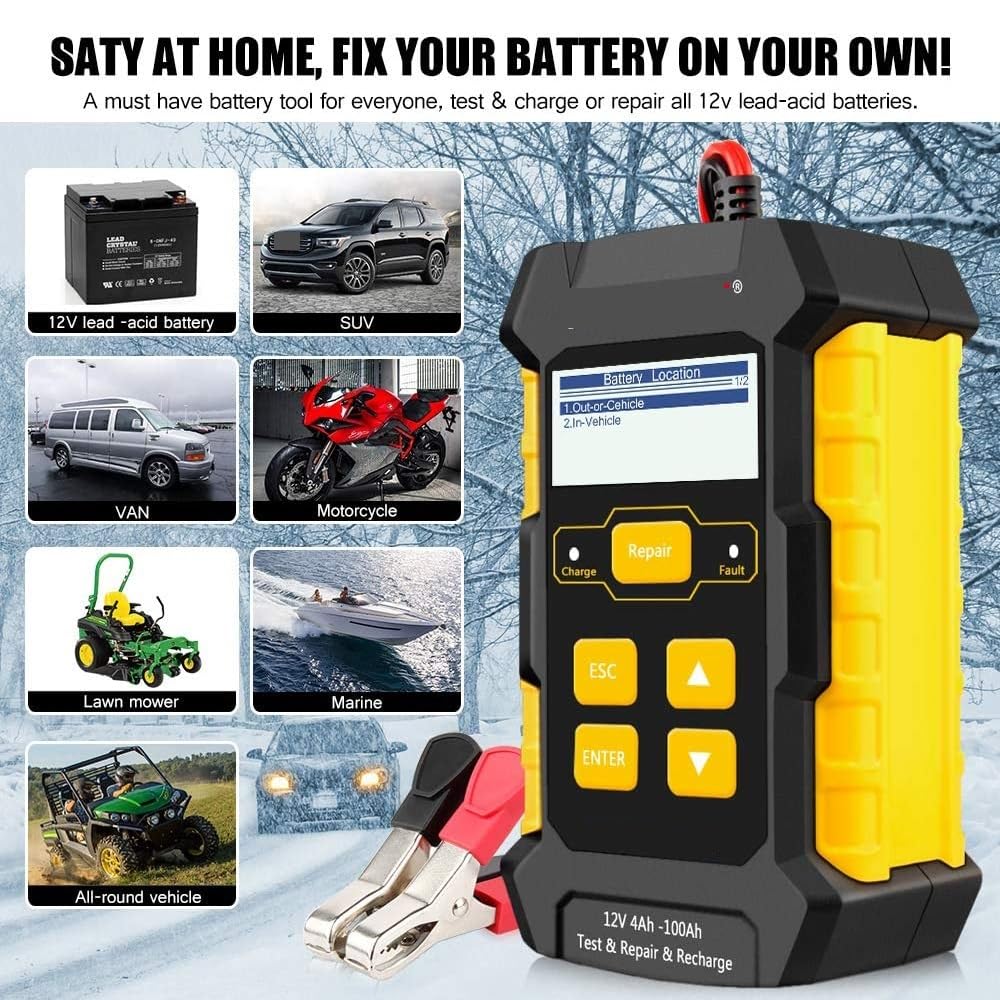 Tester per Batterie, Tester for caricabatterie for auto KW510 Caricabatterie completamente automatico Manutentore for riparazione di impulsi automobilistici 5A Strumento for acido al piombo