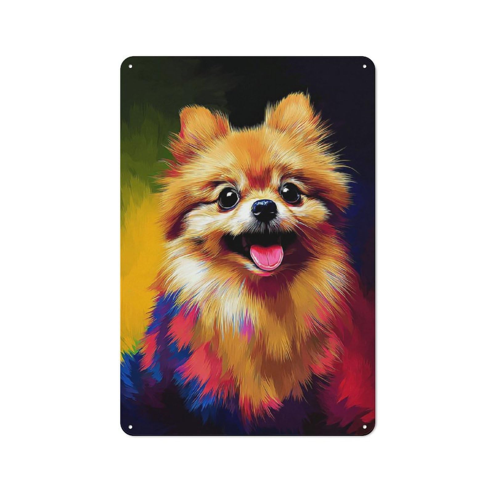 Junmoney Colorful Pomeranian Portrait -3 Tin Wall Plaque 30X20cm With For Garage Or Workshop, For Living Room, Hallway And Entrance Wall Decor