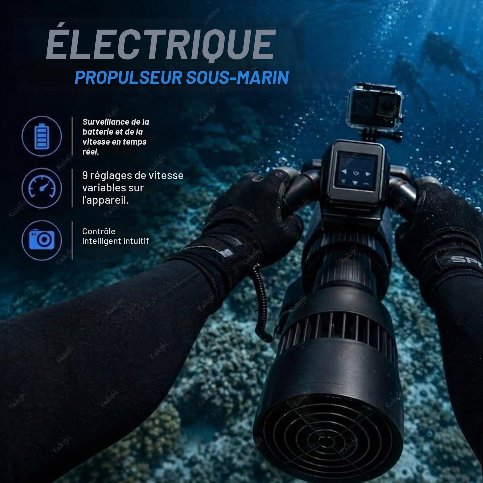 Propulseur pour Sup Paddle Board, 700W Moteur Électrique Canot avec Poignée et Montre, 3 Heures Autonomie Scooter sous-Marin de Natation, Étanche 30M Divers
