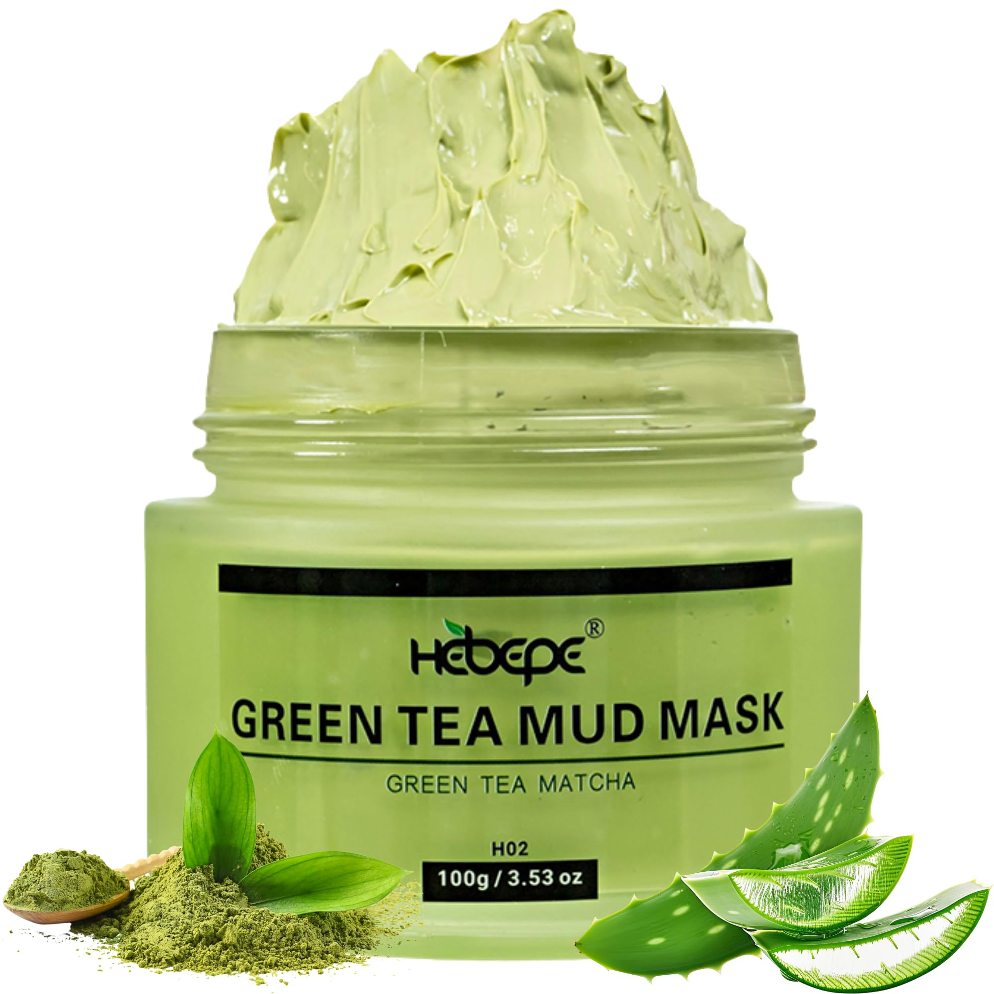 Green Tea Matcha Mud Mask with Aloe Vera, Deep Cleansing, Hydrating, and Relaxing Volcanic Clay Facial Mask