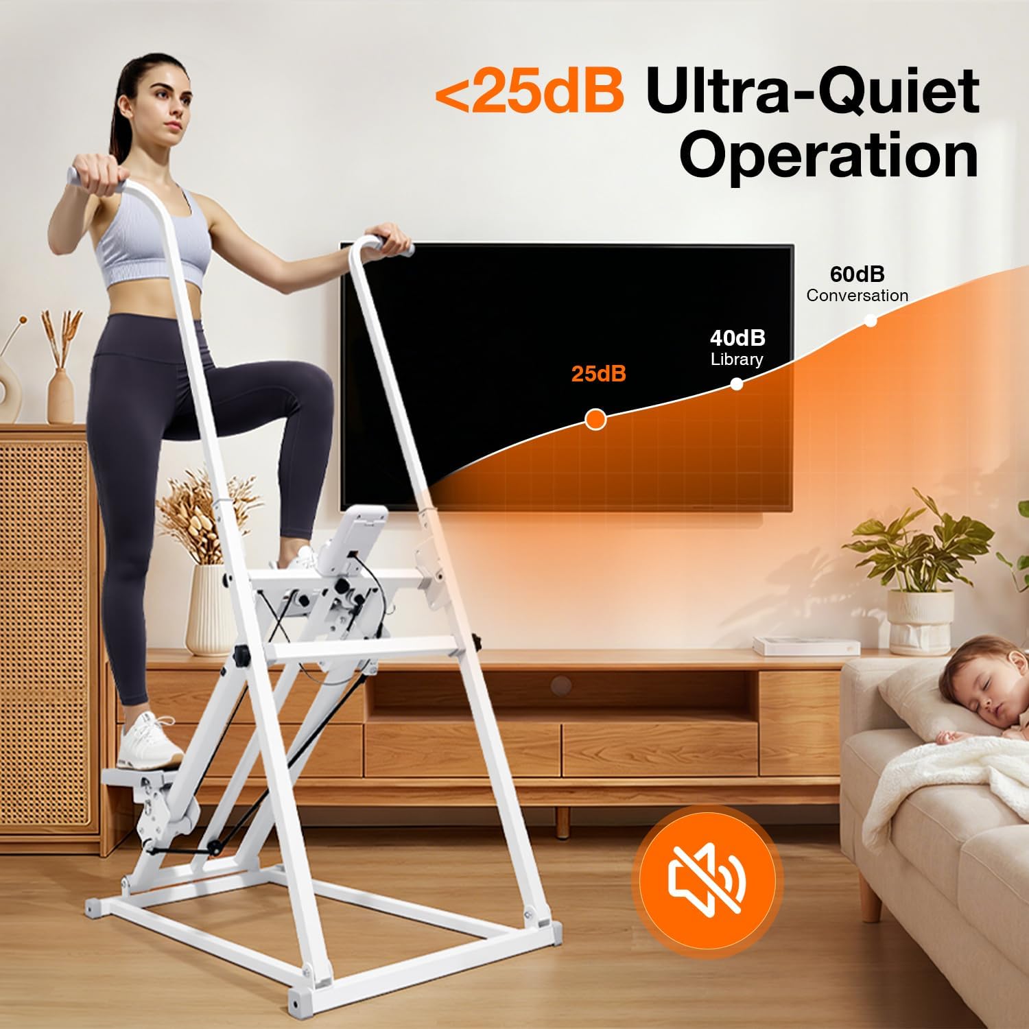 Foldable Stair Stepper Machine with Handles - Adjustable Stepper for Home Cardio, Low Impact Workout Equipment for Legs, Glutes & Weight Loss - Compact Stepping Machine, Easy Assembly White