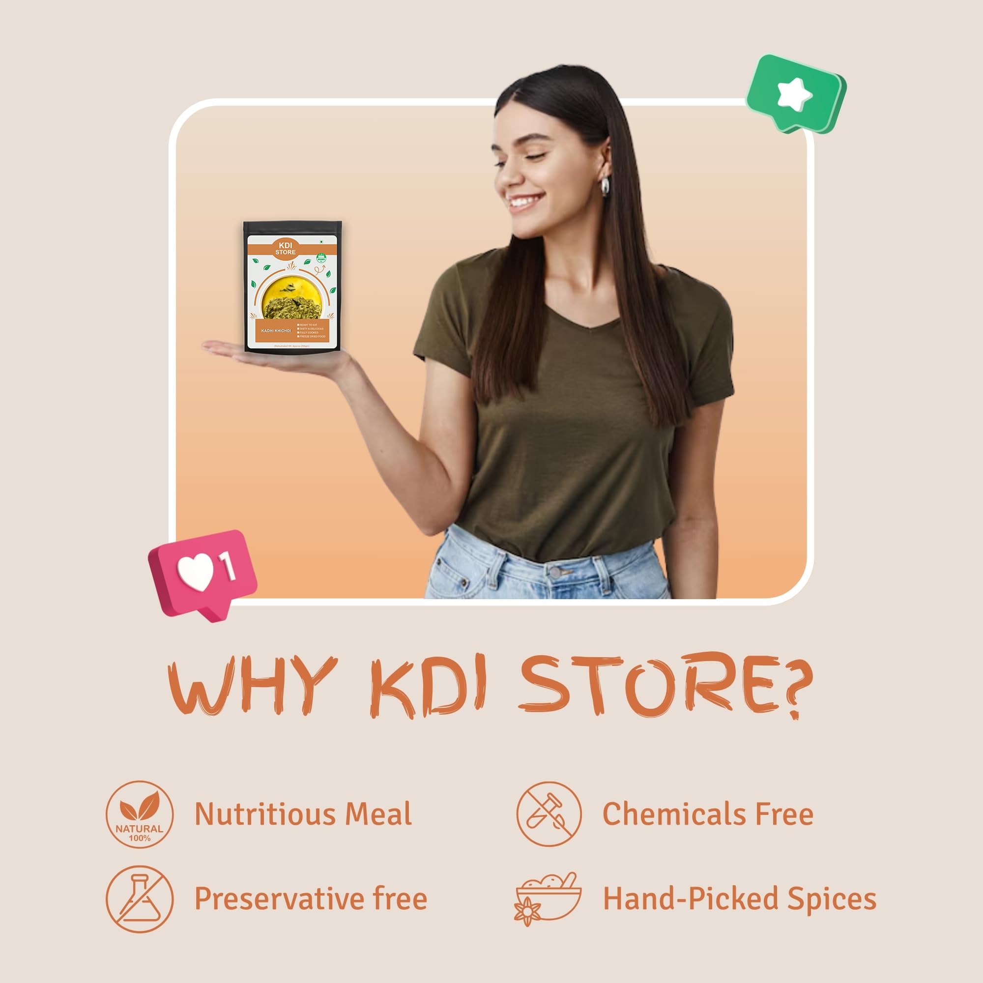 KDI Store Kadhi Khichdi, Ready to Eat Indian Comfort Food, Organic, Freeze Dried, Fully Cooked, 65g