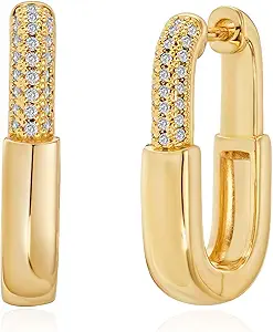 FETTERO Hoop Earrings for Women, 14K Gold Plated Lightweight Huggie Leaf Snake Bar Gold Hoops, Hypoallergenic Gold Earrings for Women Ear Piercing Jewelry