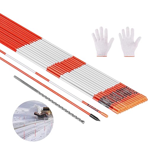 VEVOR Driveway Markers, 200Pcs 48 in Long 1/4 in Dia, Hi-Visibility Driveway Reflectors with 12 in Steel Drill Bits, Reflective Snow Sticks Fiberglass Pole for Parking Lots, Walkways, Snow Plowing - 48inch -200PCS