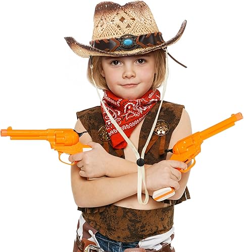 Vista 5 de 2 Pieces Cowboy Hats Cowgirl Hats for Kids Halloween Cosplay Straw Hat Child Western Straw Sun Hat for Boys Girls