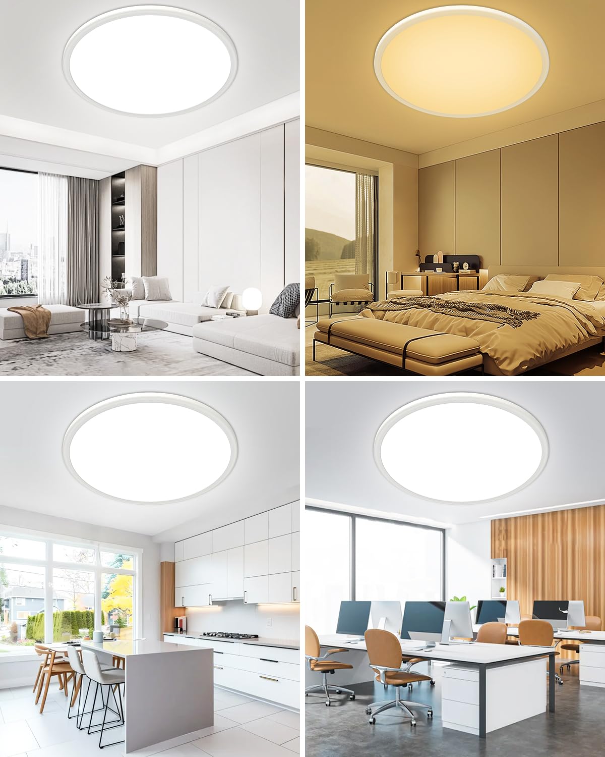 49CM Deckenlampe 46W LED Deckenleuchte Dimmbar 3000-6500K mit Fernbedienung | Rund Led Deckenleuchte Flach, Ultra Dünn Deckenlampe Wohnzimmer Wasserfest Badlampe für Schlafzimmer Badezimmer Küche, Weiß
