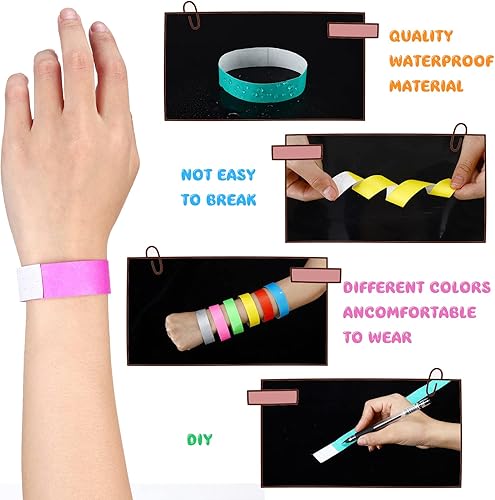 Miniatura 5 de Harloon 1200 pulseras de 34 pulgadas, 1 a 1200 números consecutivos, 12 pulseras de colores, pulseras de papel impermeables para eventos,