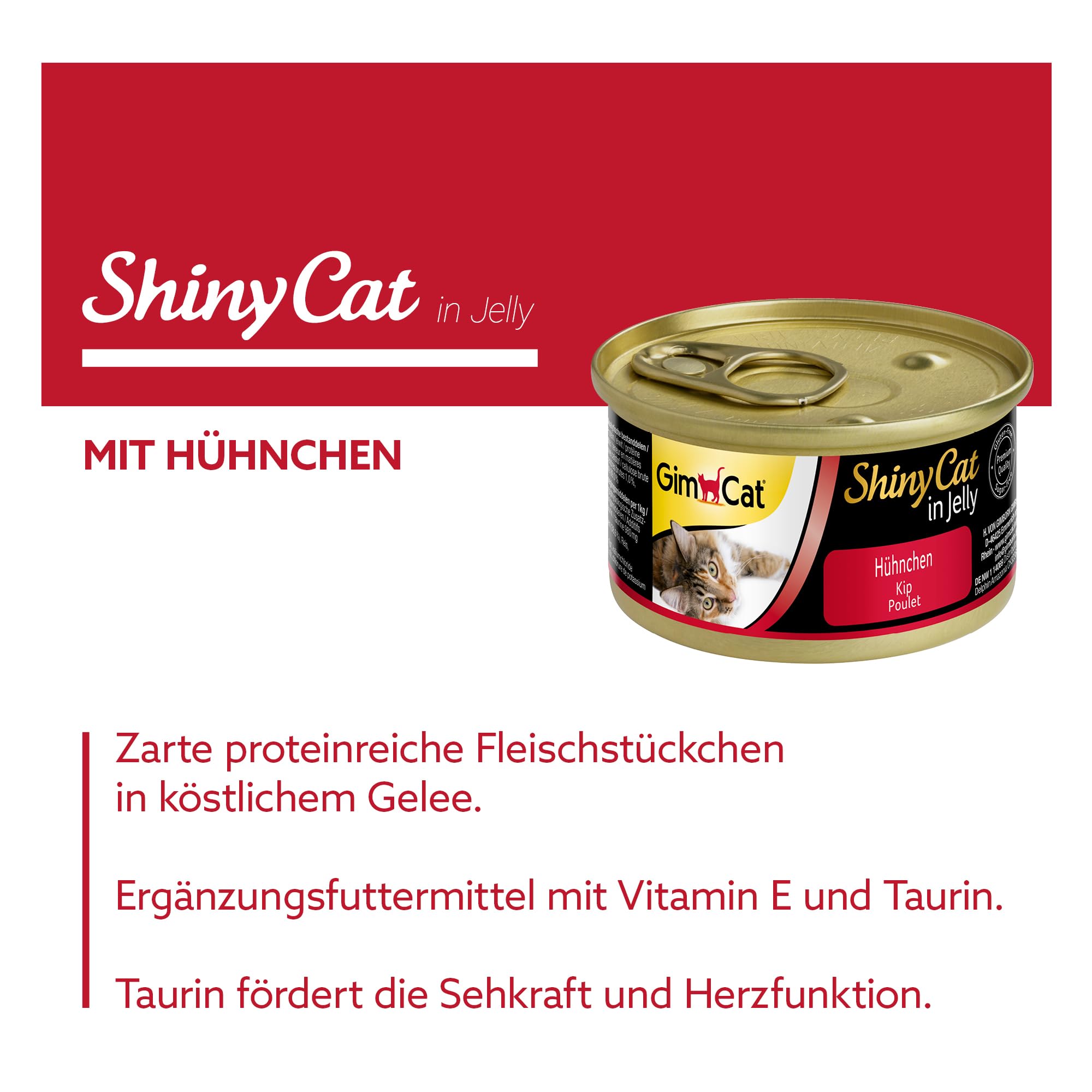 GimCat ShinyCat in Jelly Hühnchen - Nassfutter mit Fleisch und Taurin für Katzen - 48 Dosen (48 x 70 g)