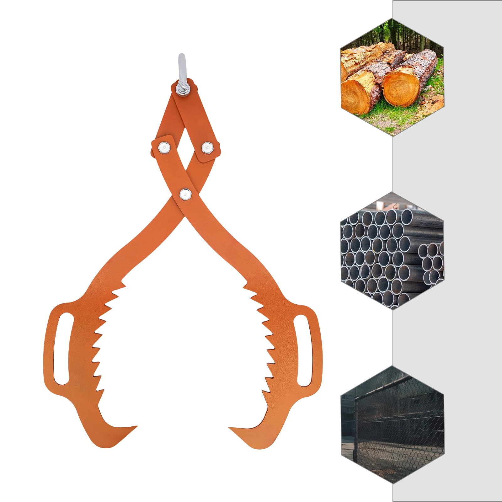 Gancio per artiglio, pinza per sollevamento tronchi, pinza per legno, pinza posteriore, pinza per legno, carico 700 kg, per rimorchio, camion, fuoristrada, trattori, skiddern