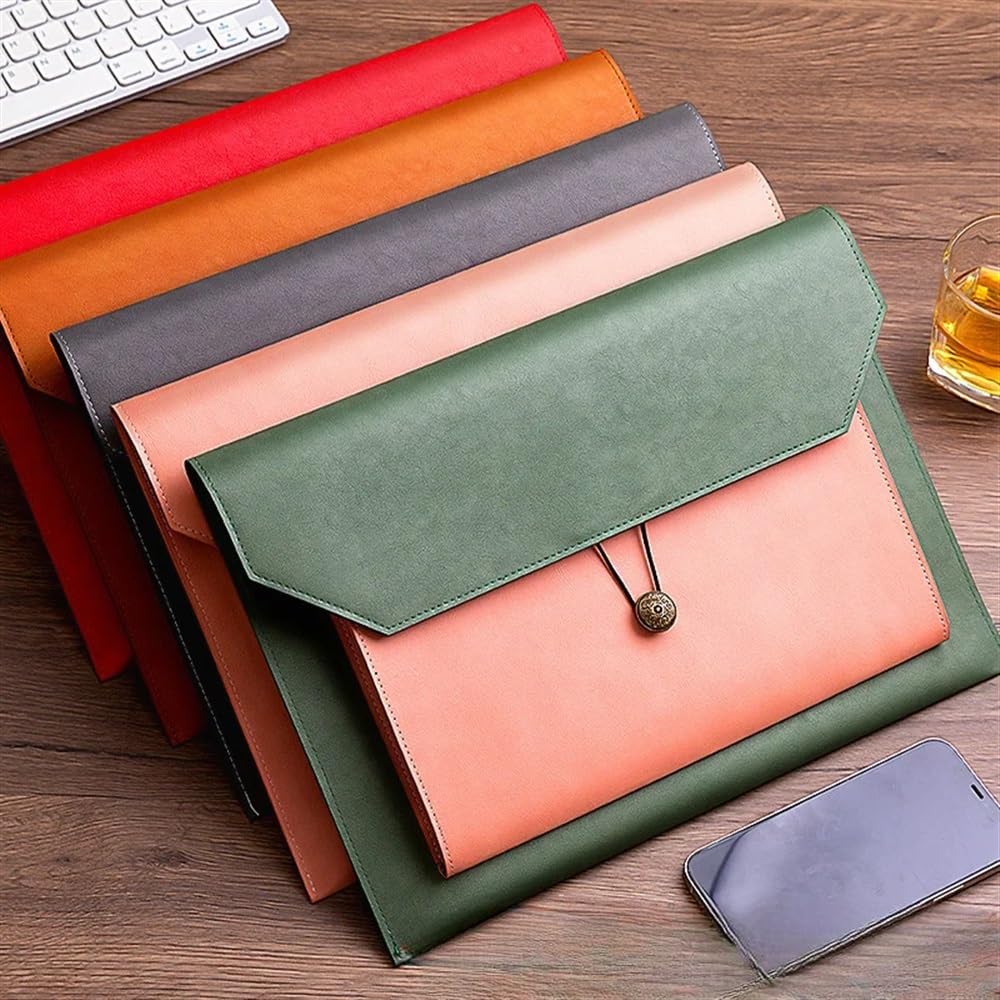 Organizador Bolsa de Archivo de Cuero Bolsa de Archivo de Papel A4 Bolsa de Carpeta Información Maletín de Negocios Bolsa de Almacenamiento de facturas para la Oficina(Green)