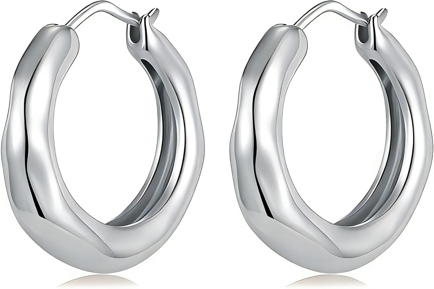 18K Gold Plated Rippled Wave Hoop Earrings, S925 Posts Hypoallergenic Lightweight Textured Hoops for Women