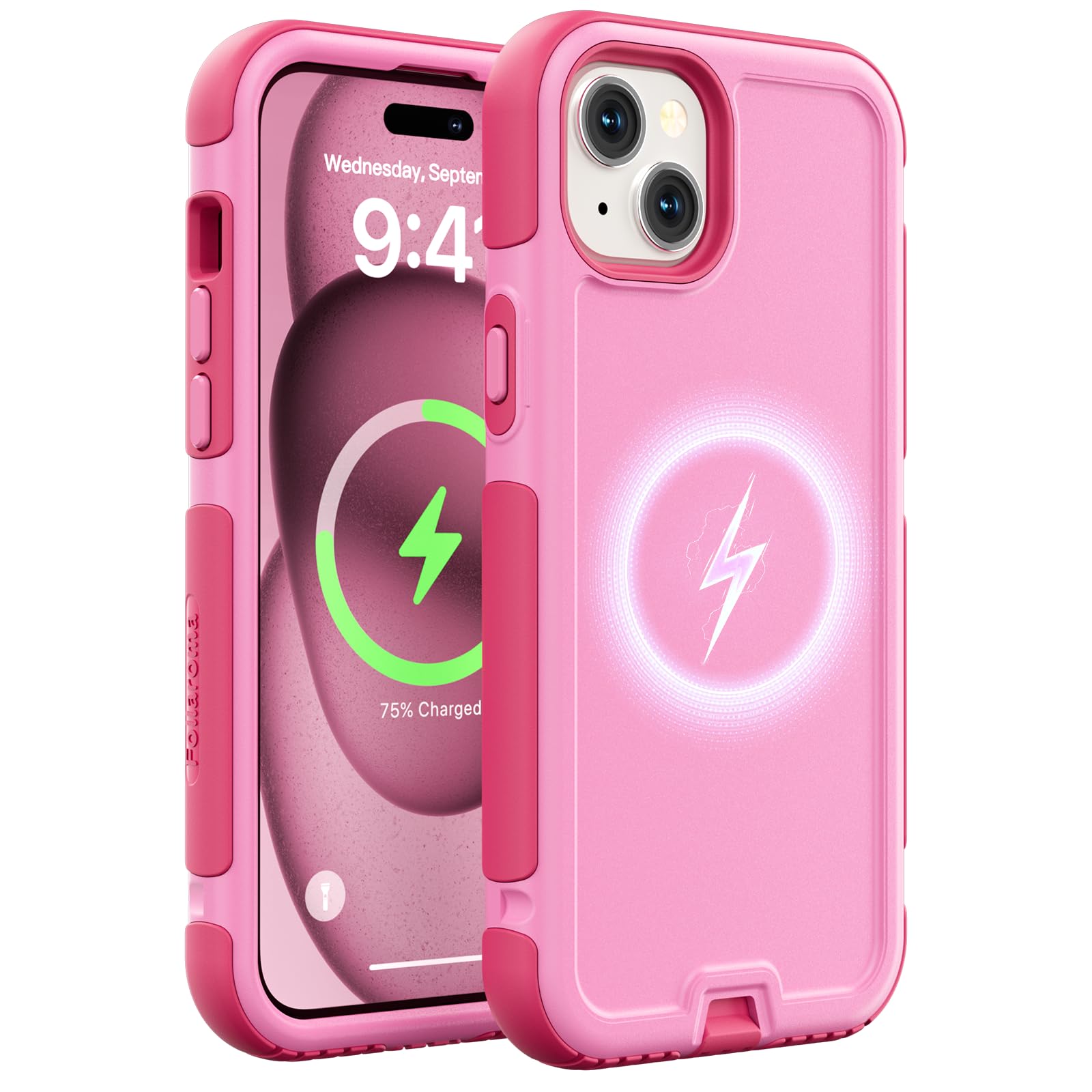 Magnetic for iPhone 15 Plus Case,Heavy Duty Phone Cases,Pink,6.7"
