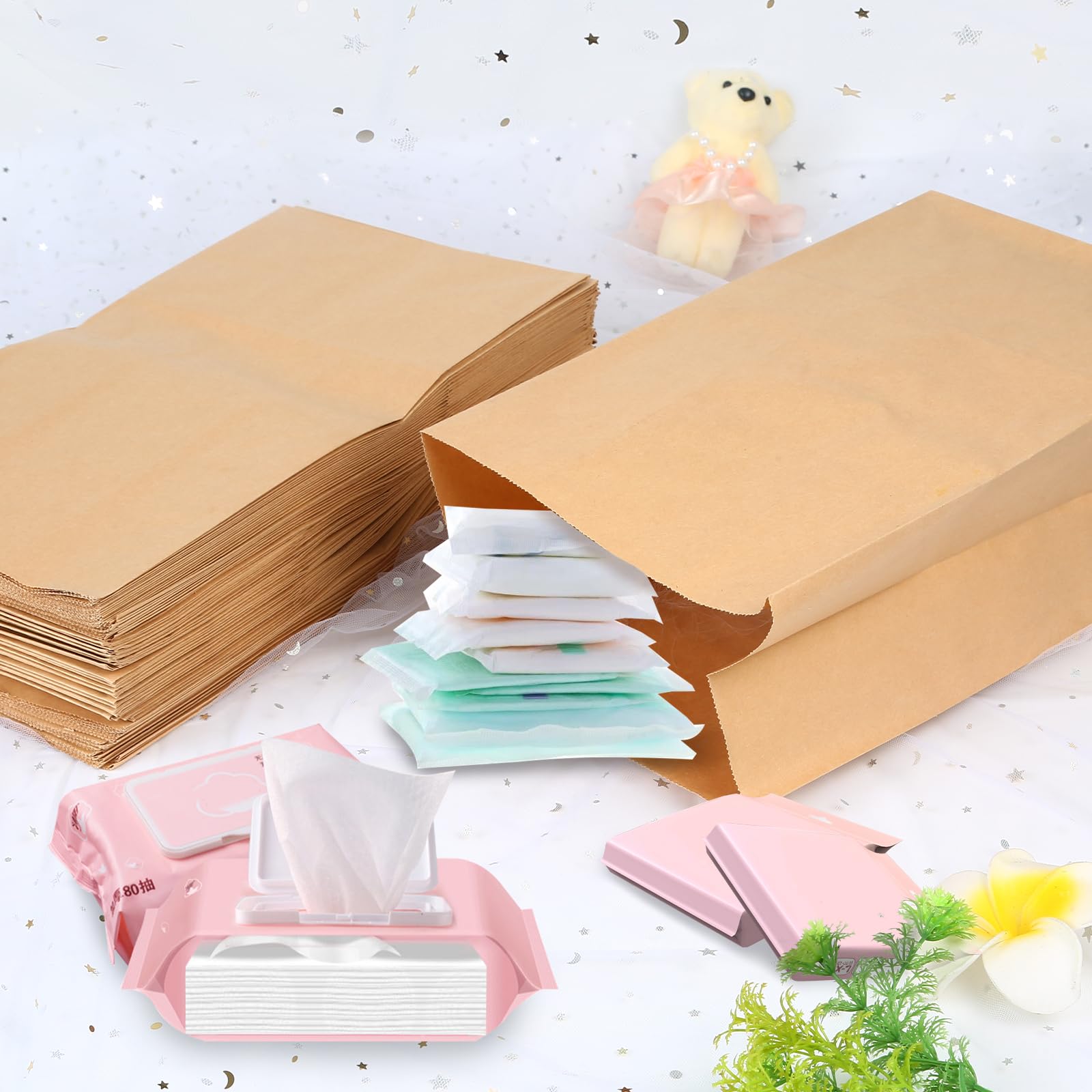 Sacchetti per lo smaltimento di assorbenti igienici, 32 x 18,3 x 11,2 cm, sacchetti per lo smaltimento dell'igiene femminile, sacchetti per lo smaltimento dei tamponi Kraftpaper, set di 300