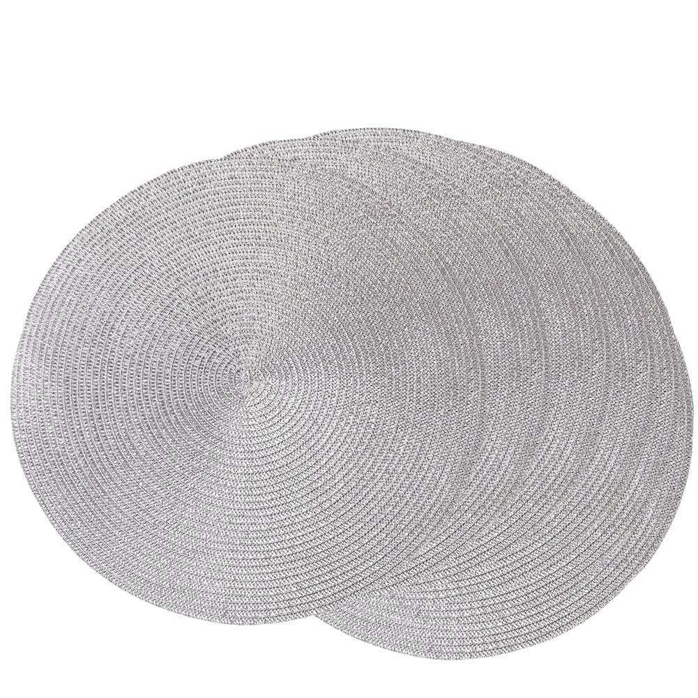 SCF2017 38CM Round Woven Shiny Plastic Placemat Sparkle Glitter Table Mats,Set of 6,Silver