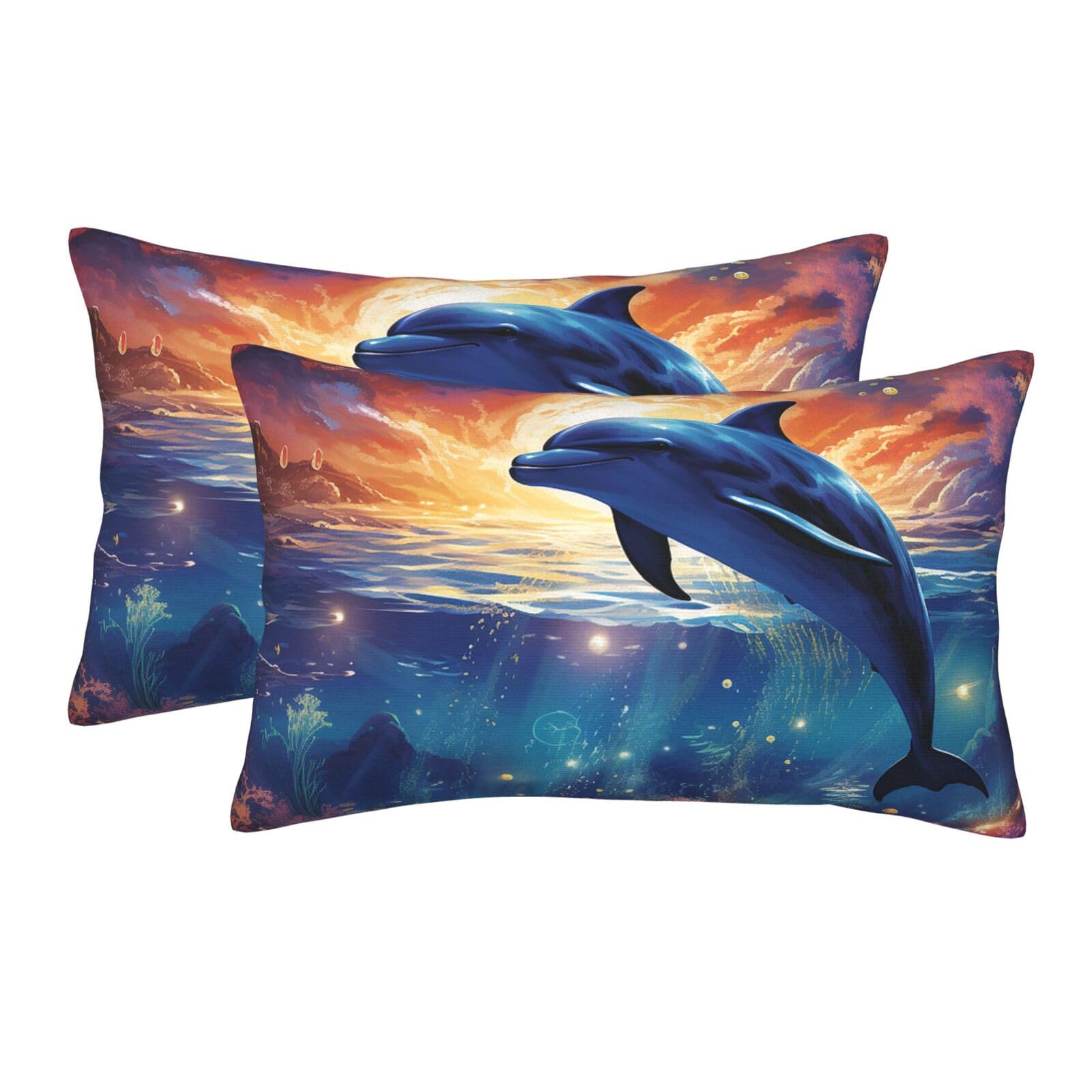 2 Pack Standard Size Pillow Cases for Hair and Skin Soft Breathable Pillow Case Covers with Hidden Zipper Colorful Starry Sky Ocean Dolphin Pillowcase 20"x30" Pillow Cover for Sleeping Gift
