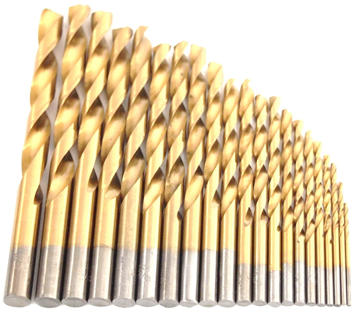 21PCS, Titanium Coated Twist Drill Bits Set, 1/16" -3/8" in Metal Box.