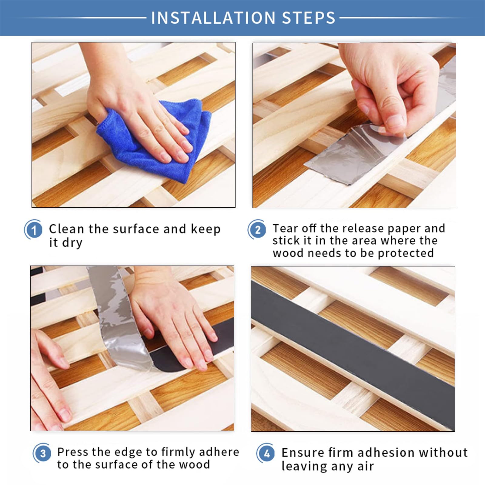 SIKEDEPRO Cinta de vigueta para terrazas de 2 pulgadas x 50 pies, 4 rollos de cinta de butilo resistente a la intemperie para cubiertas, cinta selladora de butilo, cinta intermitente de cubierta