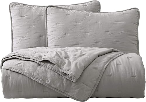 Miniatura 1 de Chezmoi Collection Marie - Juego de edredón bordado de línea de 3 piezas, juego de edredón ligero de microfibra lavada suave (King, blanco)