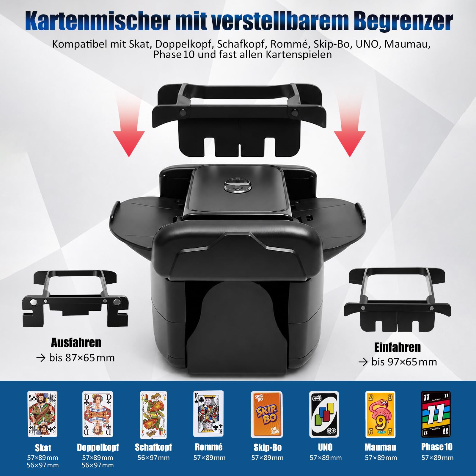 Miscelatore di carte elettrico, mixer automatico per carte, USB con batteria da 2600 mAh, mixer per 1-4 mazzi di poker, shuffler per UNO, nero