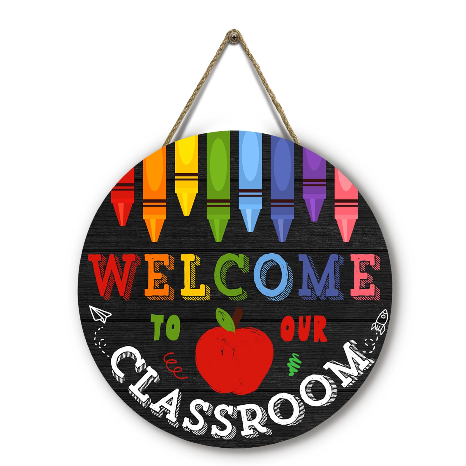 Welcome to Our Classroom Door Sign Metal Teacher Classroom Door Signs Apple Pencil Teacher Door Hanger Back to School Wreath Plaques for School Bulletin Board Decor Teacher Supplies 12 inch