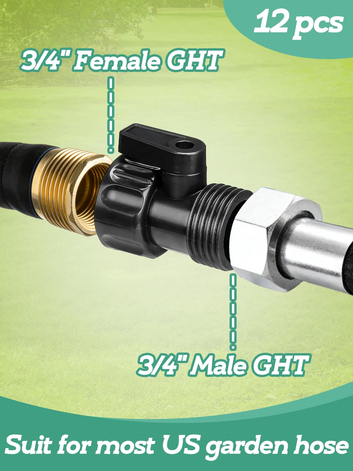 Cosweet 12 Pack 3/4'' Plastic Garden Hose Shut Off Valve- Standard Water Shutoff Valve Shut-Off Ball Valve Thread Connector Coupling for Telescopic Water Pipe Water Gun Valve Control