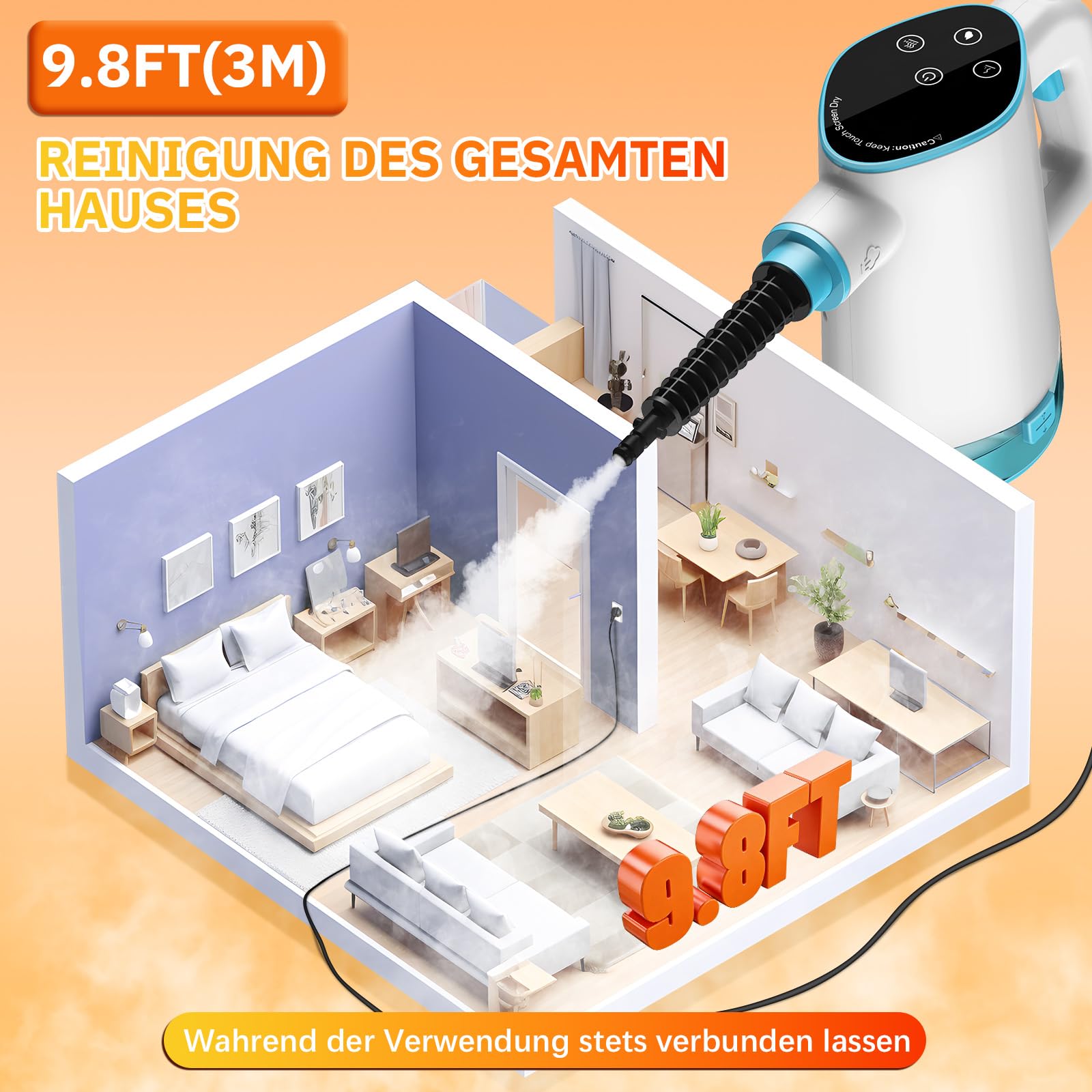 Dampfreiniger Handgerät, 1200W Handdampfreiniger mit 12 Zubehörteilen Chemiefreier Dampfreiniger für den Hausgebrauch auf Böden, Teppichen, Fenstern, Möbeln und in Küchen