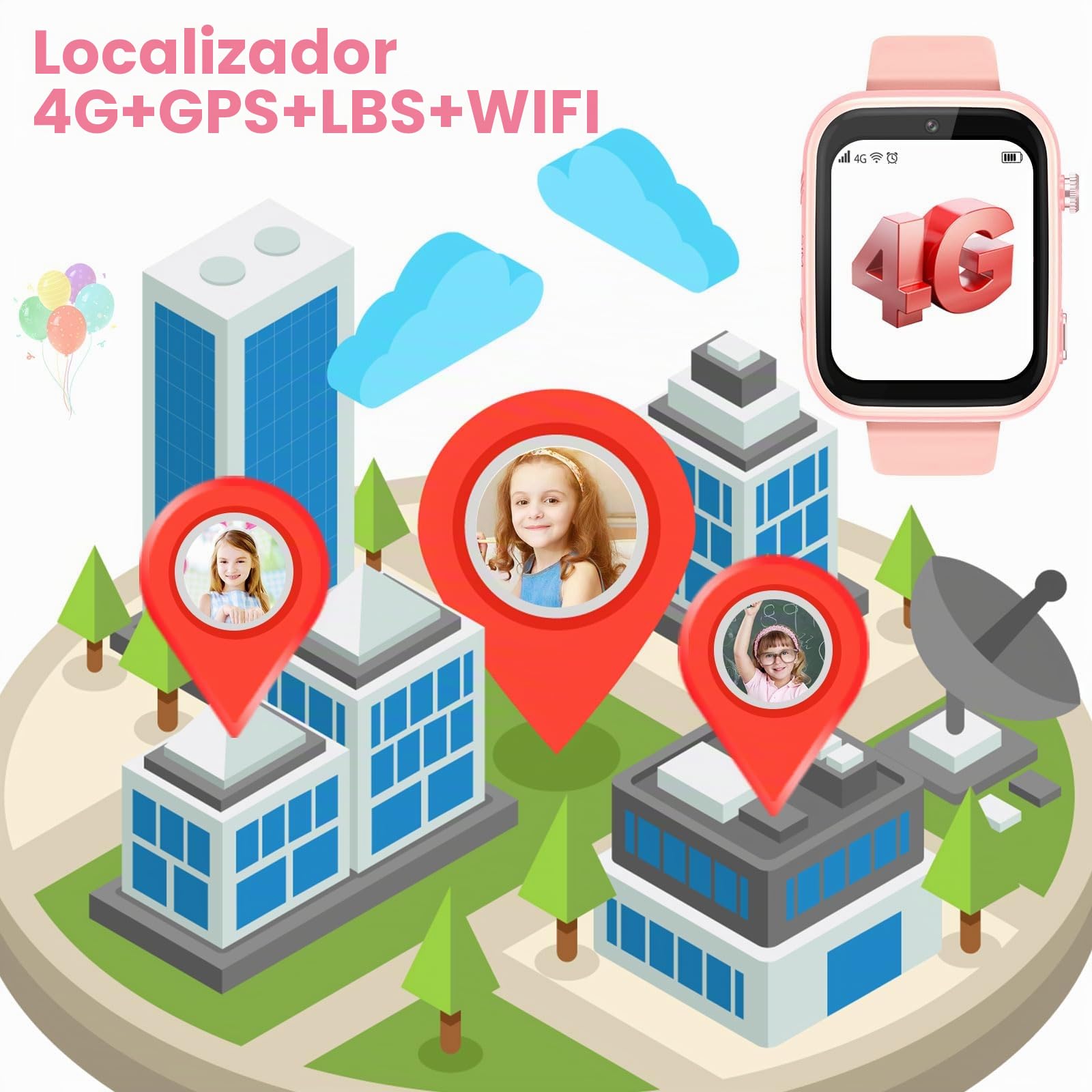 OKYUK Reloj Inteligente T45 4G Rastreador GPS, Videollamada, Mensajes, Modo Escolar, Función SOS