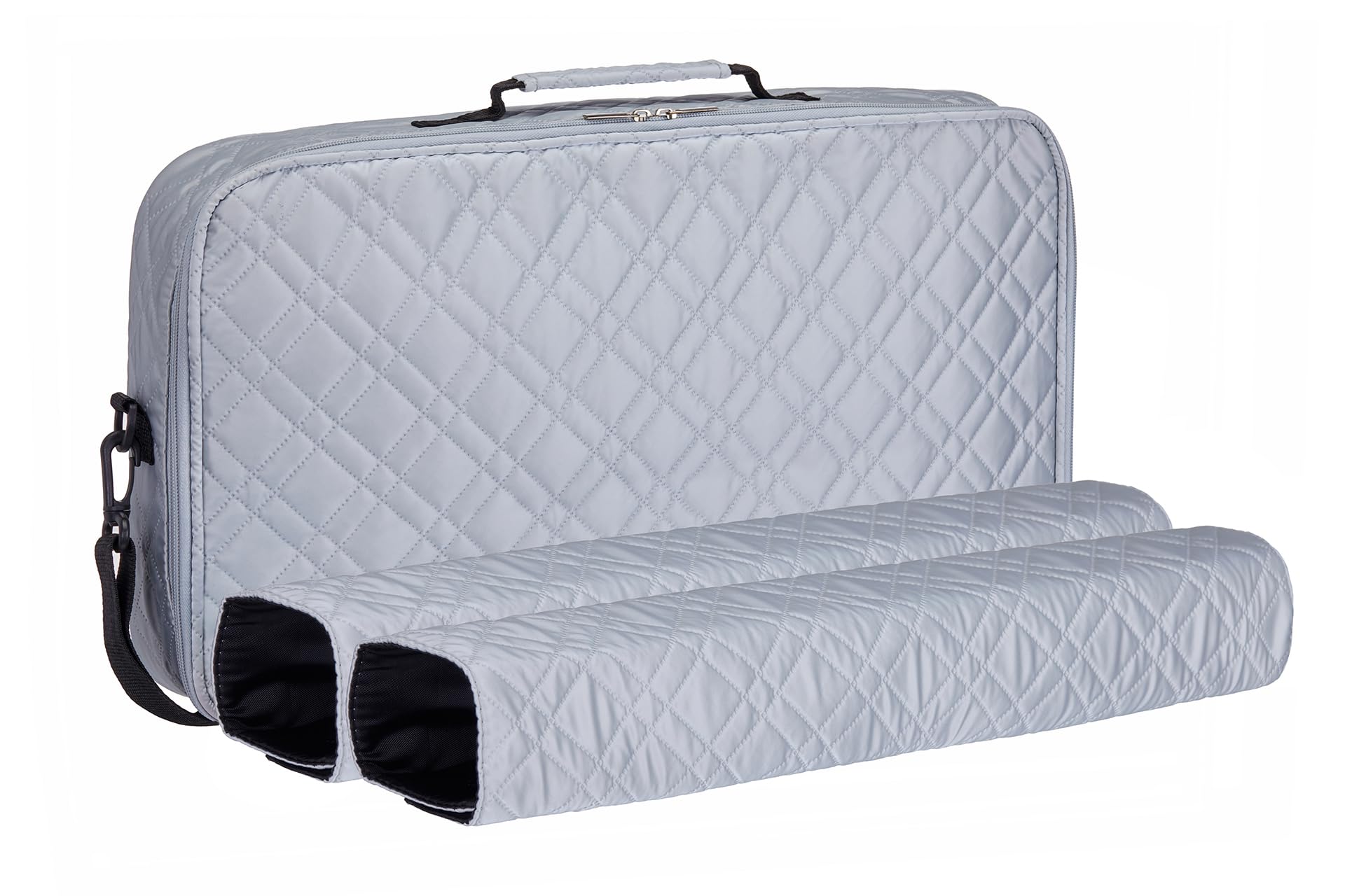 HNDTEK Silver Quilted PU Leather Mahjong Carrying Bag – Stylish, Spacious, and Protective (Bag Only)