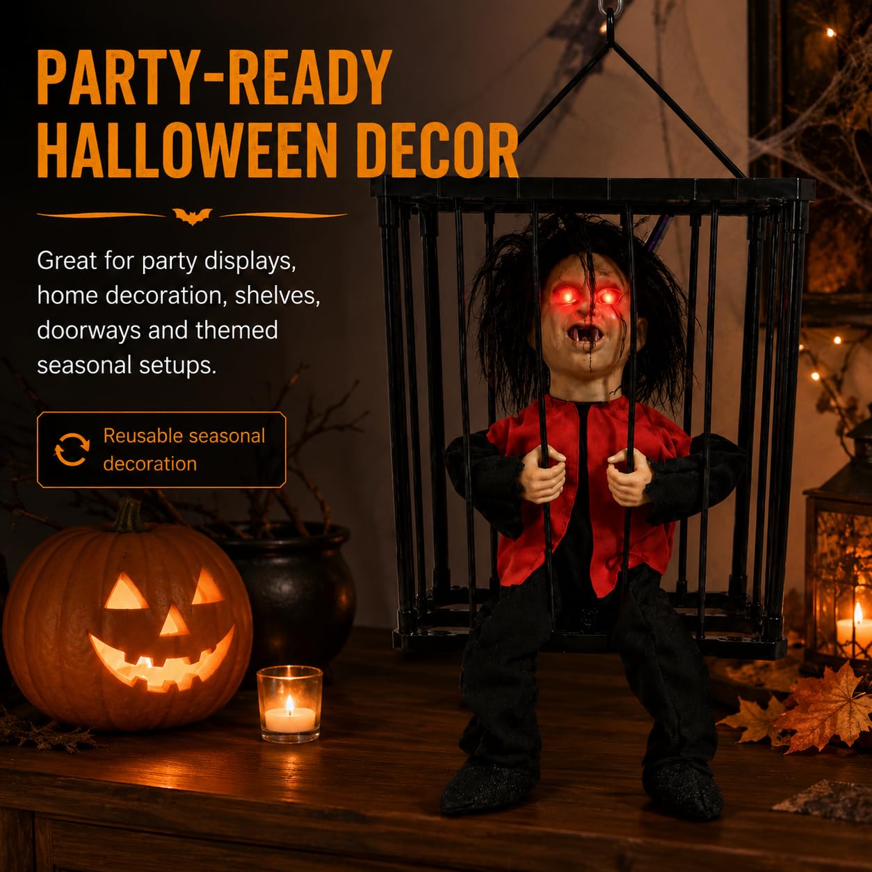 Duch Chłopca w Klatce Halloween, Dekoracja Aktywowana Światłem z LED