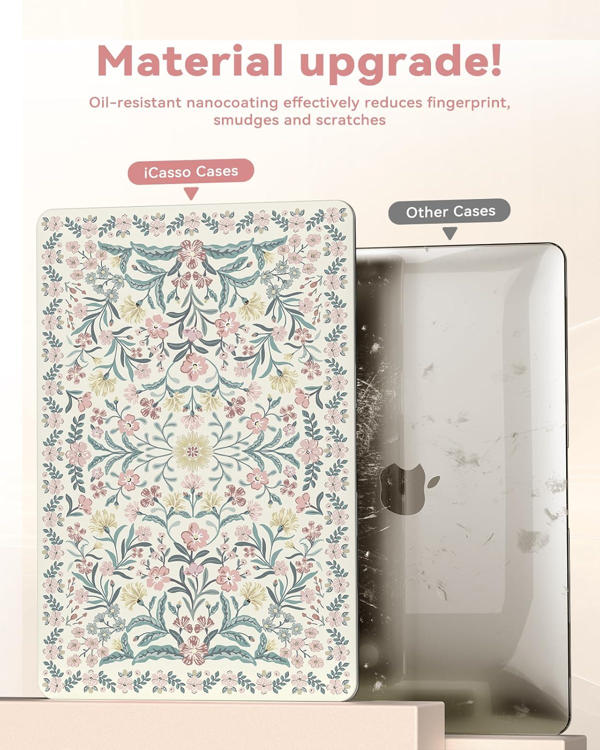 iCasso Compatible with MacBook Air 13 inch Case 2020-2018 Release A2337 M1 A2179 A1932, Slim Anti-Scratch Protective Plastic Hard Shell Case+Keyboard Cover for Mac Air 13.3-Pink Floral - Image 5