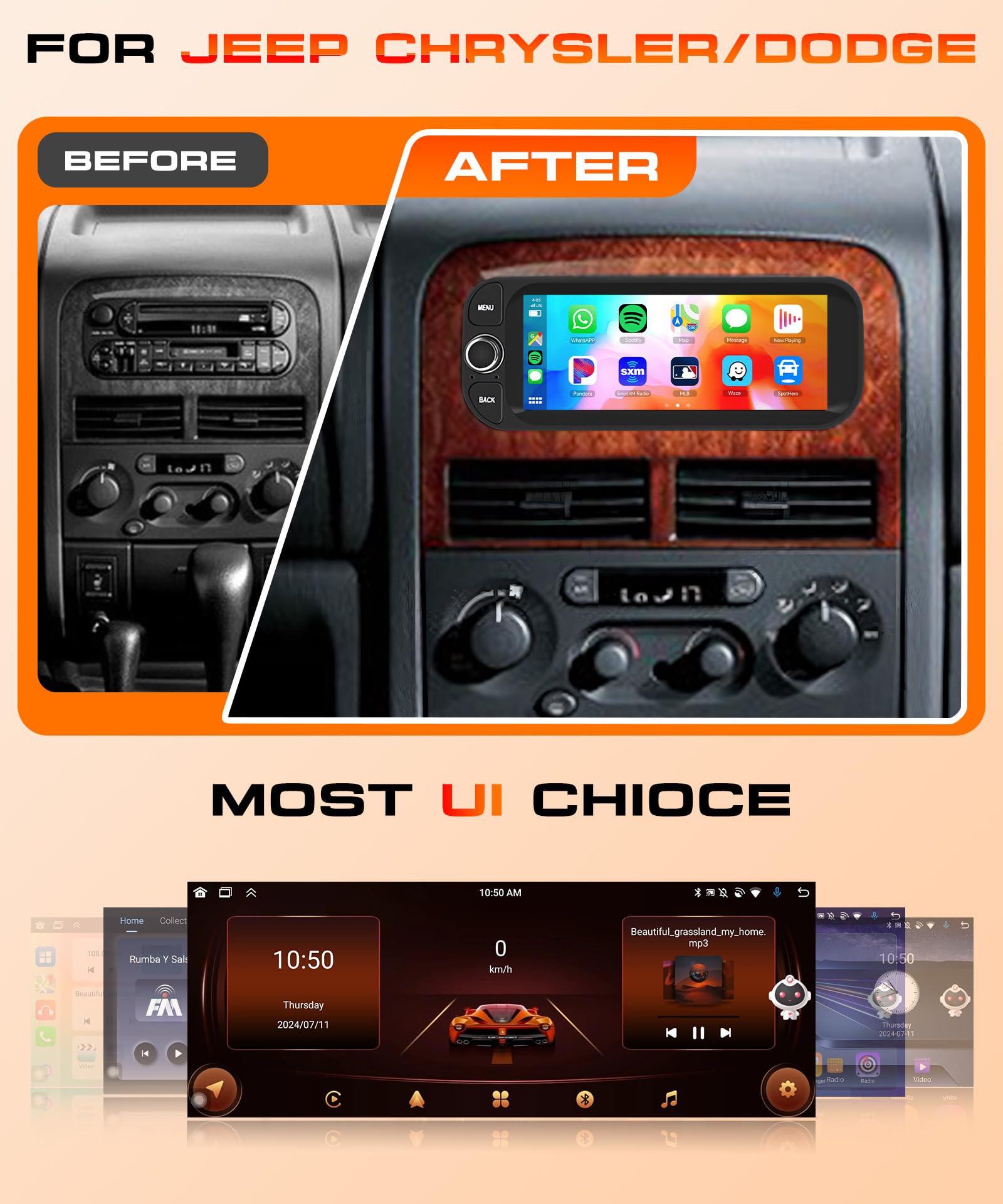 2G&64G 6.9" Autoradio per Jeep Grand Cherokee Wrangler Liberty Chrysler Grand Voyager 300M PT Cruiser RAM 1500 2500 con Carplay Android Auto,Bluetooth RDS/FM Radio,WiFi GPS/Telecamera posteriore AHD