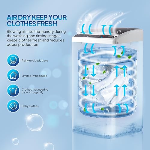 Miniatura 5 de ROVSUN Lavadora portátil de 25 libras, máquina de lavandería eléctrica completamente automática con tambor de acero inoxidable, lavadora compacta y