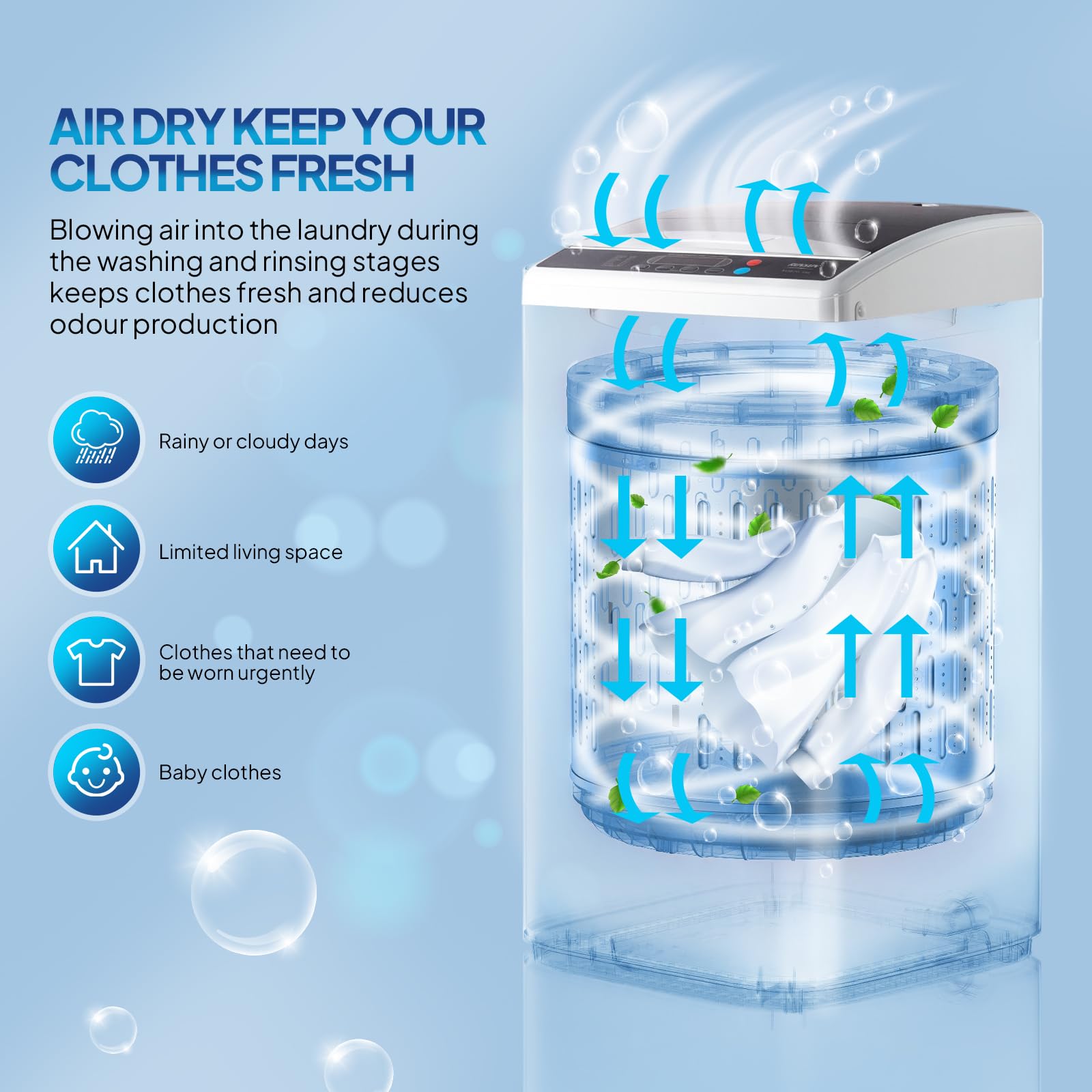 ROVSUN Lavadora de carga superior de 7 kg, lavadora de carga superior pequeña con 8 programas de lavado y 5 niveles de agua, temporizador de 24H, 60-70 dB, lavadora pequeña de 51 × 47 × 87 cm (7 kg)
