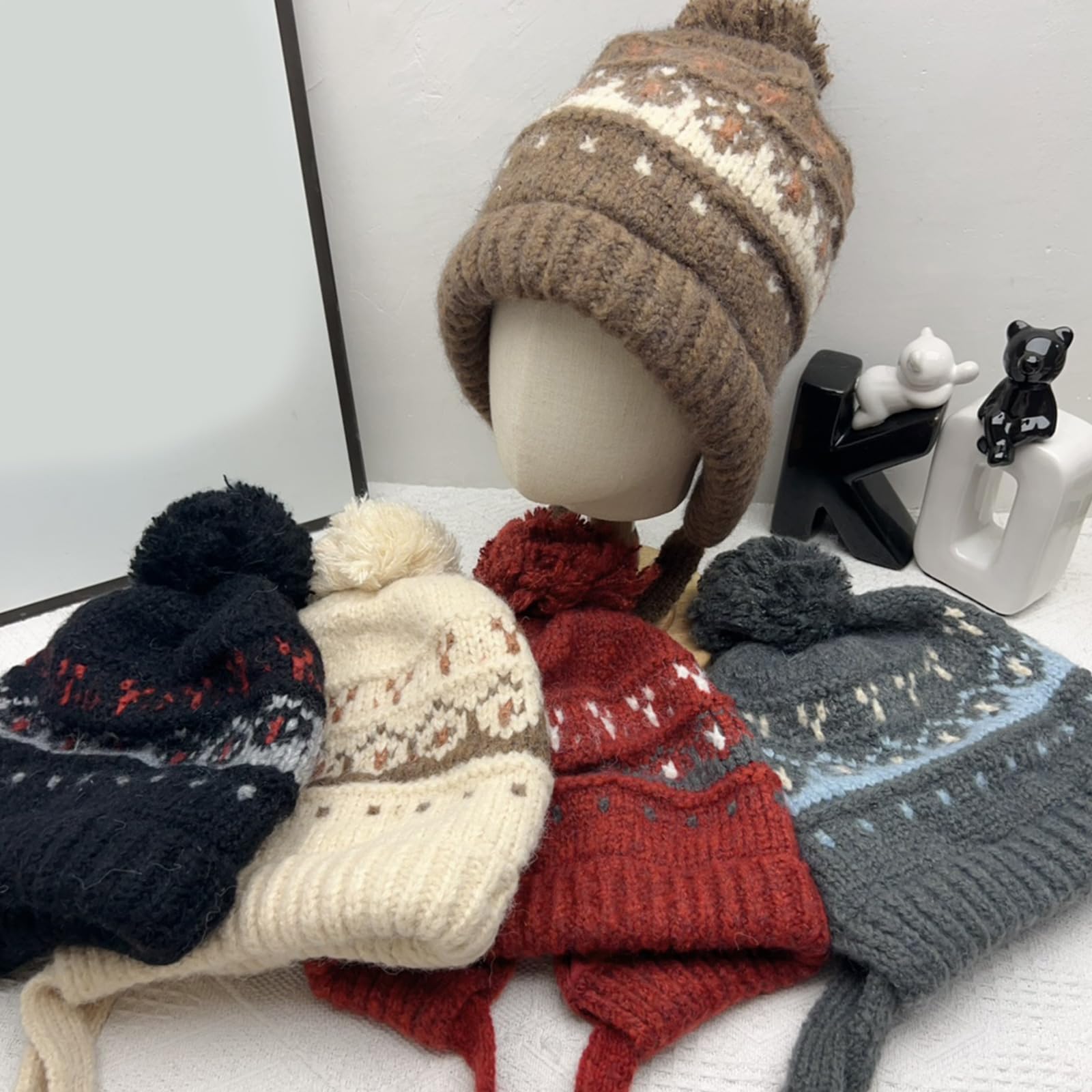 Gorras de punto retro elásticas para invierno, de poliéster suave, térmicas, unisex, elásticas, ideales para viajeros al aire libre, gorra térmica