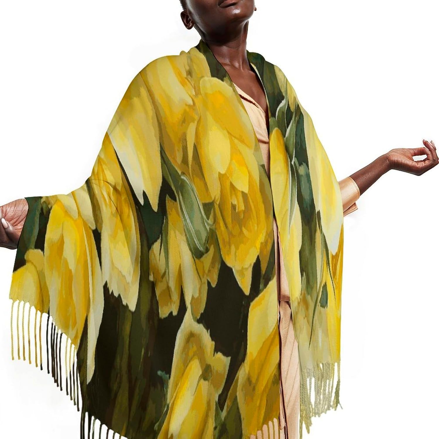 Yellow Rose Scarf for Women Men Soft Warm Fashion Blanket Scarves Classic Cashmere Feel Scarf Long Shawl Large Scarves Cold Weather Thick Blanket Scarfs