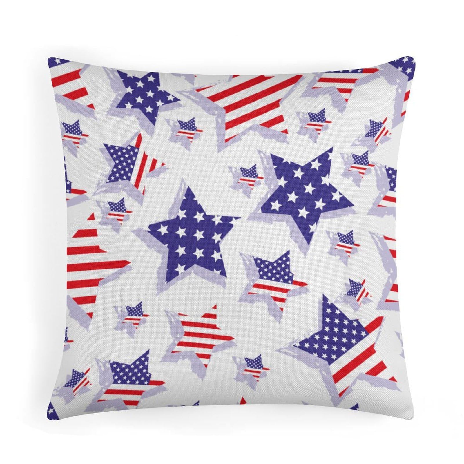 BenYaSong Independence Day Throw Pillow Cover Flag Stars Stripes White Curtains Patriotic Country Covers Home Decor for Couch Cushion Cases 18"x18"