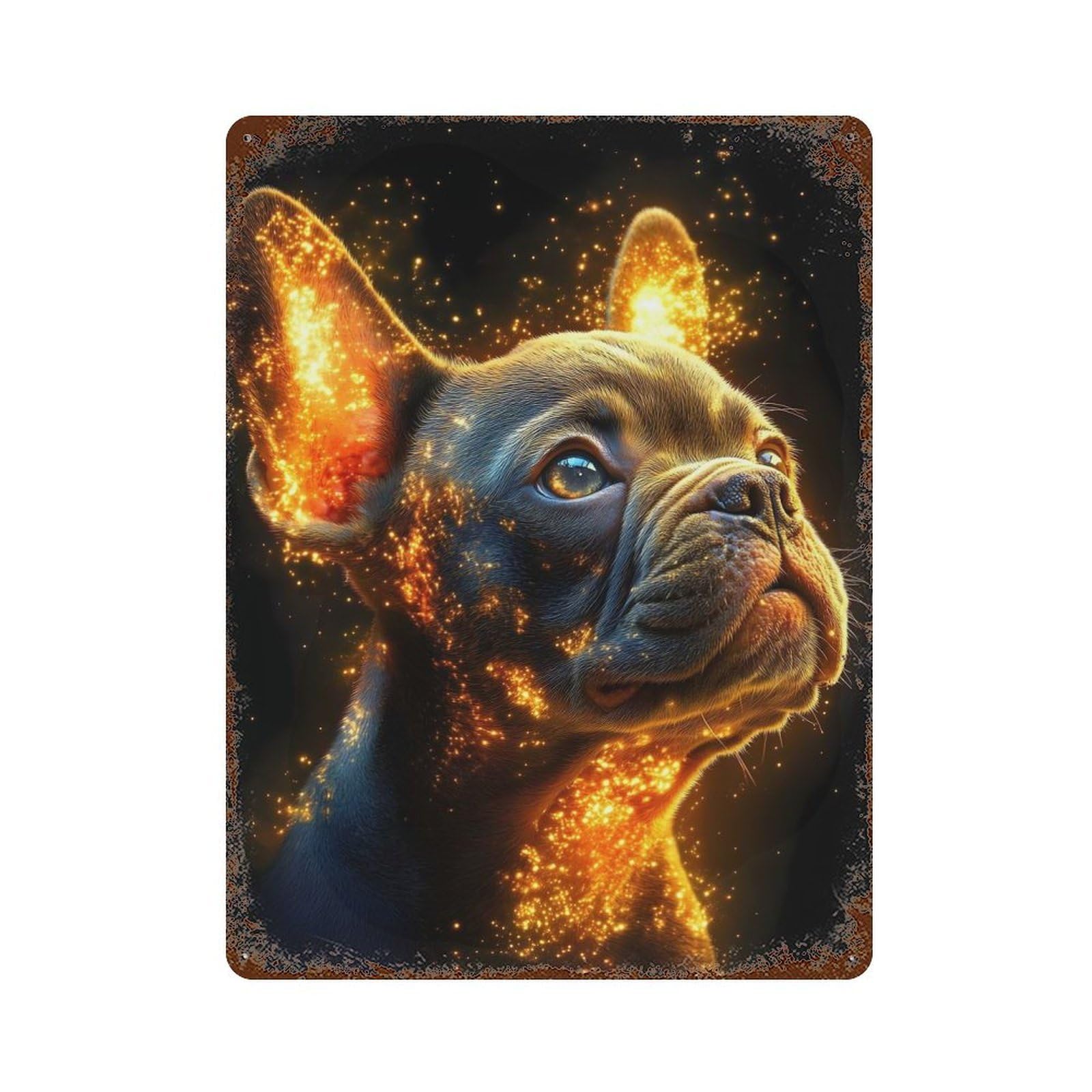 French Bulldog with Sparkles Aged Metal Wall Plaque 15.7"x11.8", for Pub, Kitchen And Man Cave Decor, Decorative Metal Wall Art