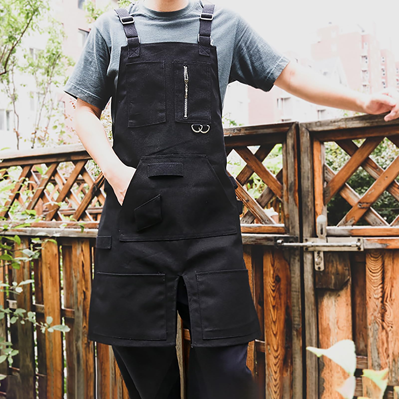 Tabliers en Toile Imperméable Lourd avec 5 Poches, Tablier De Travail Multifonctionnel Réglable pour Jardin, Atelier D'artisanat Et GarageBlack,One Size