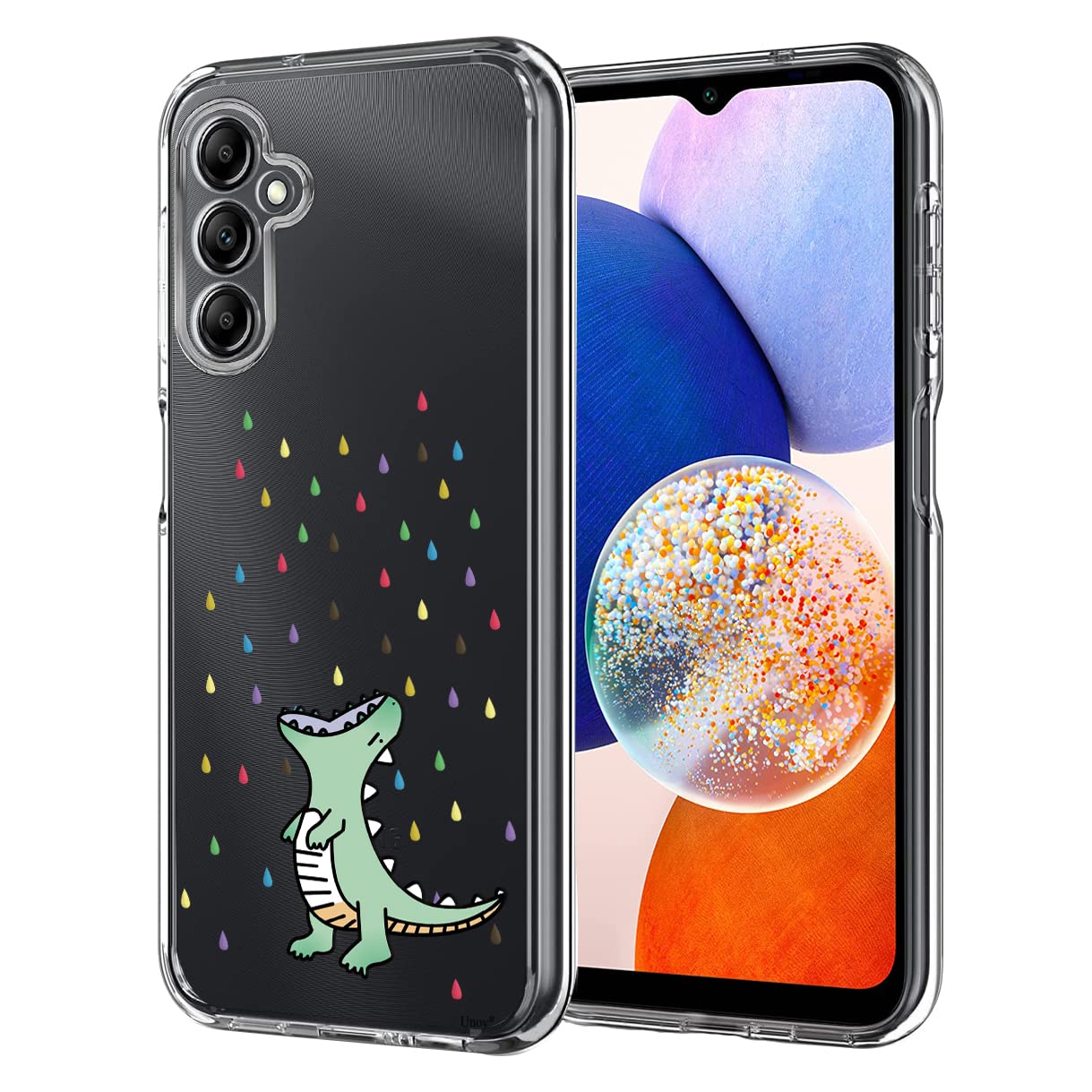 Unov Case Compatible with Galaxy A14 Case Clear with Design Soft TPU Shock Absorption Slim Embossed Pattern Protective 6.6 inch (Rainbow Dinosaur)