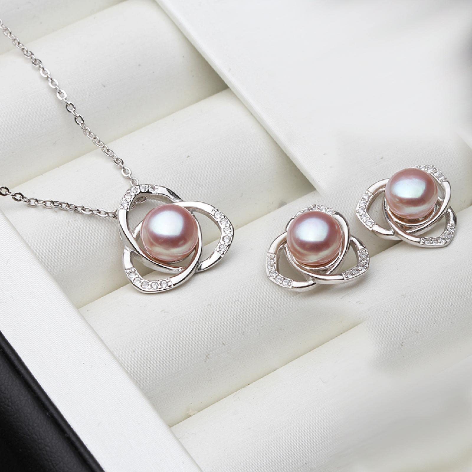 Perlenohrringe Damen Ohrringe Ohrstecker Schmuck Mädchen Geschenke Ohrhänger Echte Süßwasserperle Halskette Ohrring Set Für Frauen Weiß Schwarz Naturperle Set Feiner Schmuck Jubiläumsg